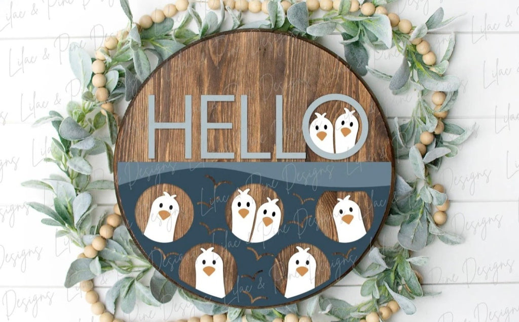 3D Hello Seagulls DIY Door Hanger Blank: 12 or 18"