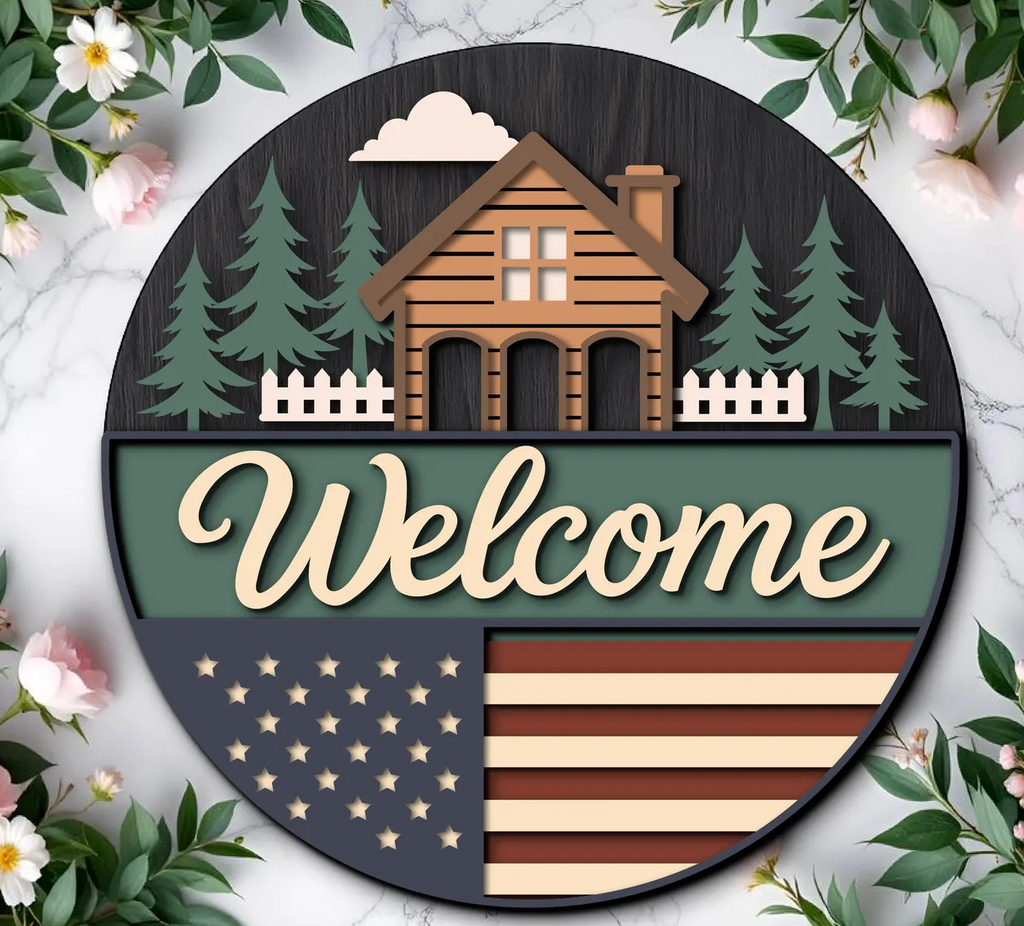 Welcome Cabin in the Woods DIY Anytime Door Hanger Blank: 12 or 18"