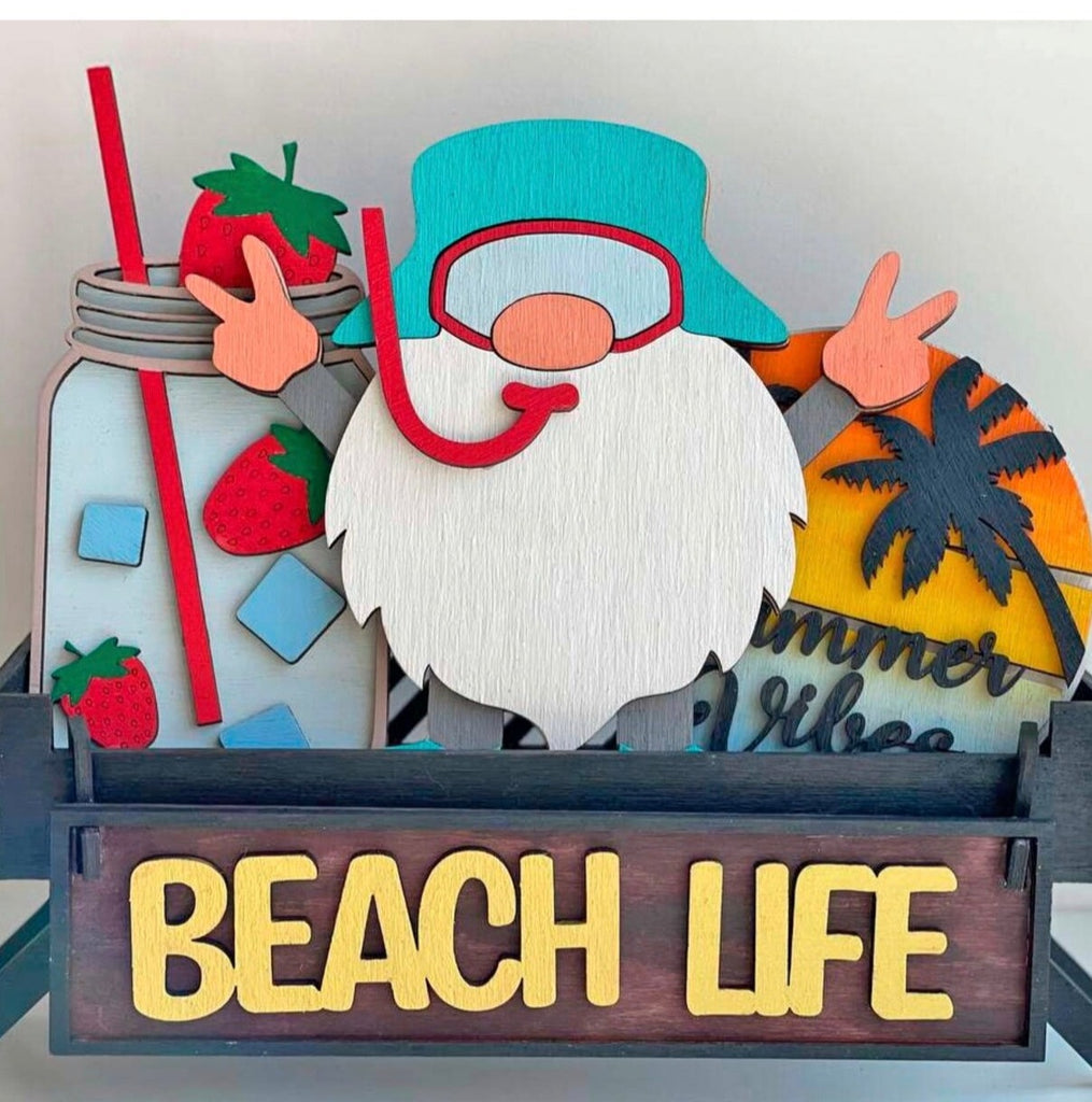 Beach Life Gnome' DIY Wood Insert Kit: Shelf Sitter Insert Only for wagon or bench