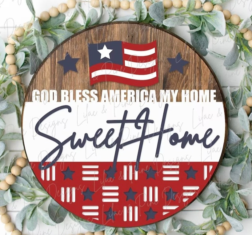 Home Sweet Home Patriotic Wood DIY Door Hanger Blank:12 or 18"