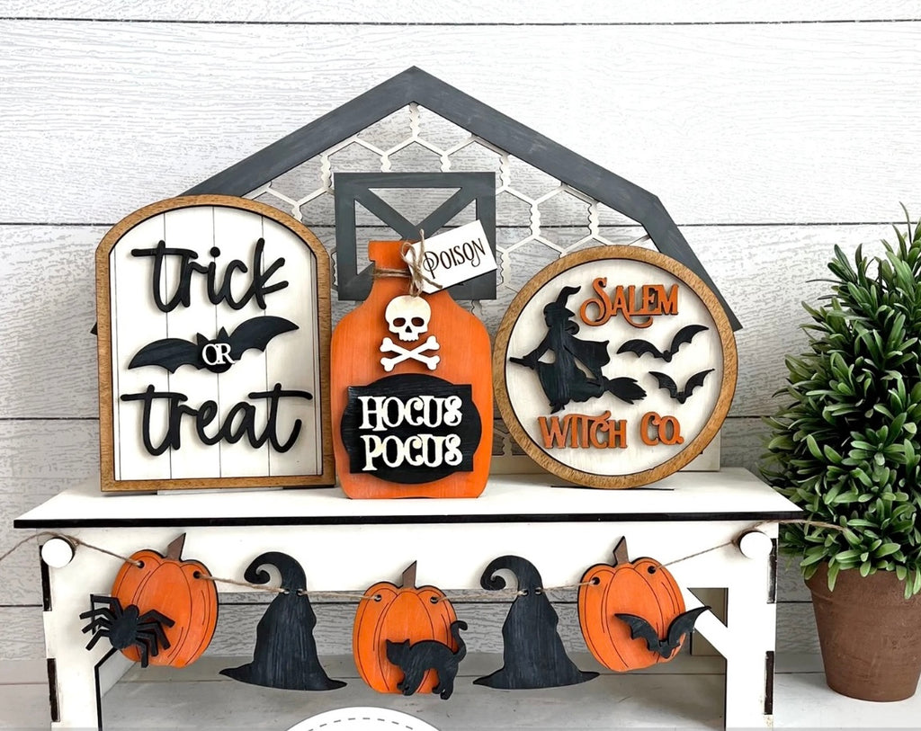 Trick or Treat Halloween DIY Wood Tiered Tray Kit Shelf Sitter Set