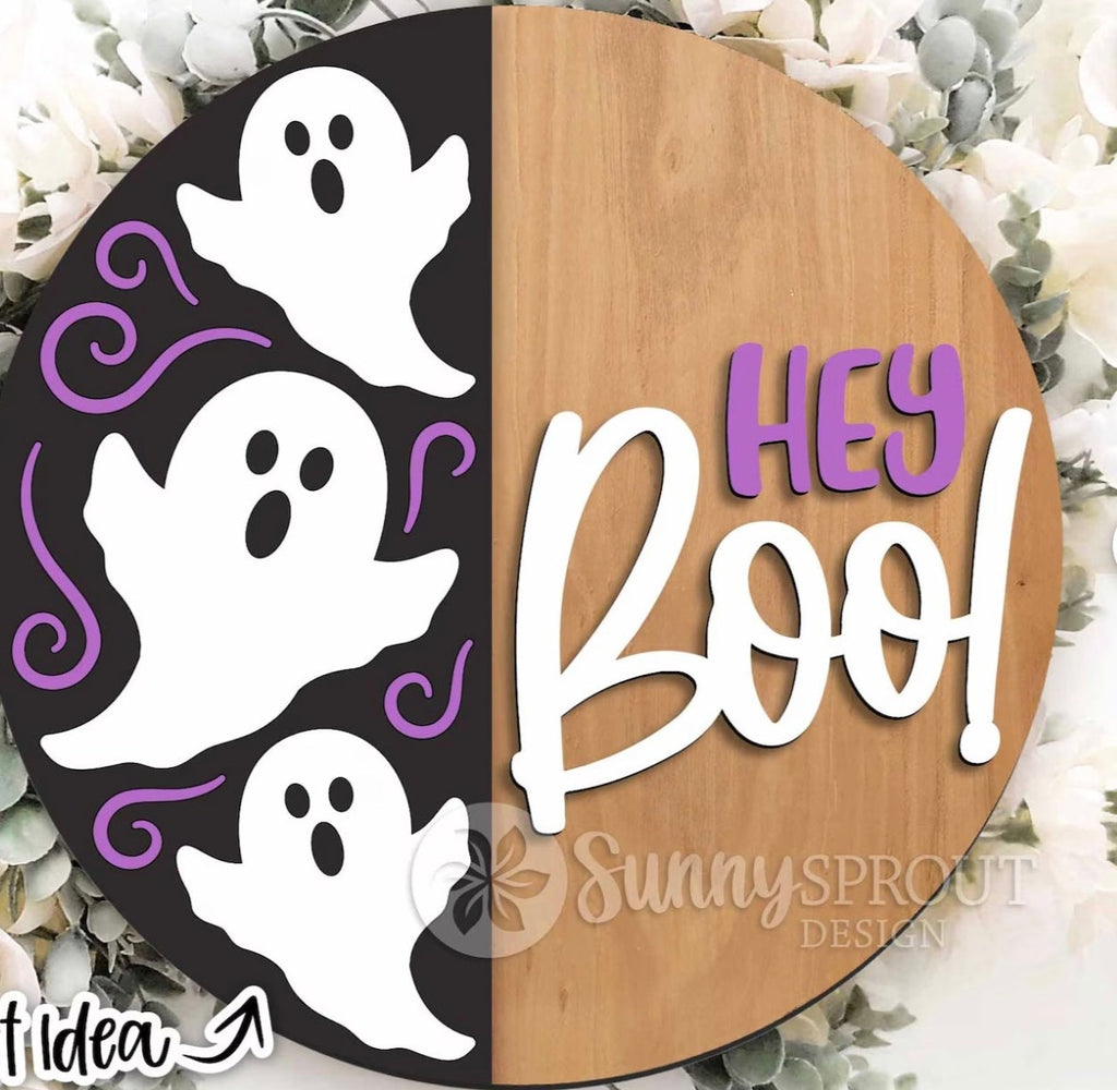 Hey Boo Ghosts Fall  Halloween Wood DIY Door Hanger Blank: 12 or 18"