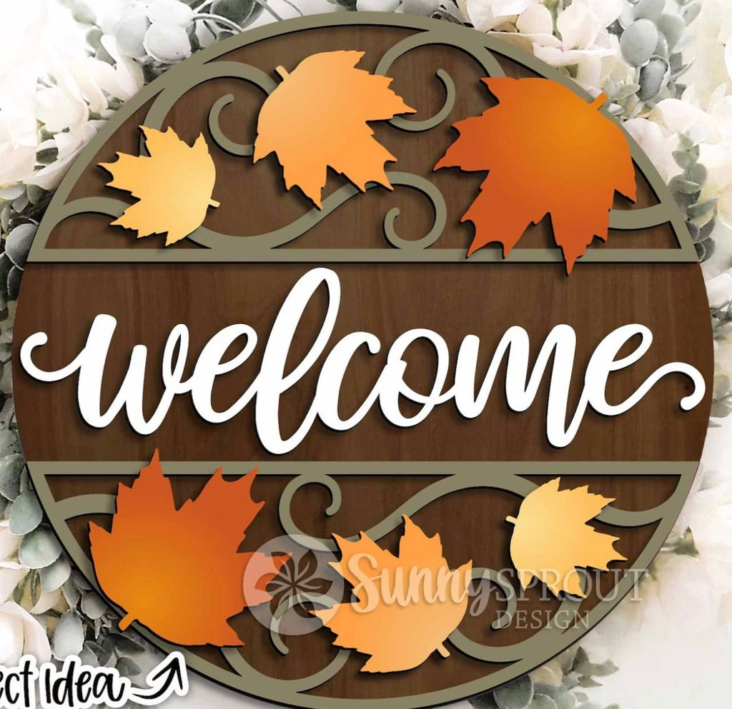 Welcome Leaves Elegant Wood DIY Door Hanger Blank: 12 or 18"