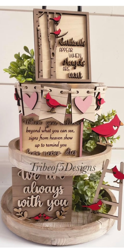 DIY Wood Cardinal Remembrance Tiered Tray Kit Shelf Sitter Set