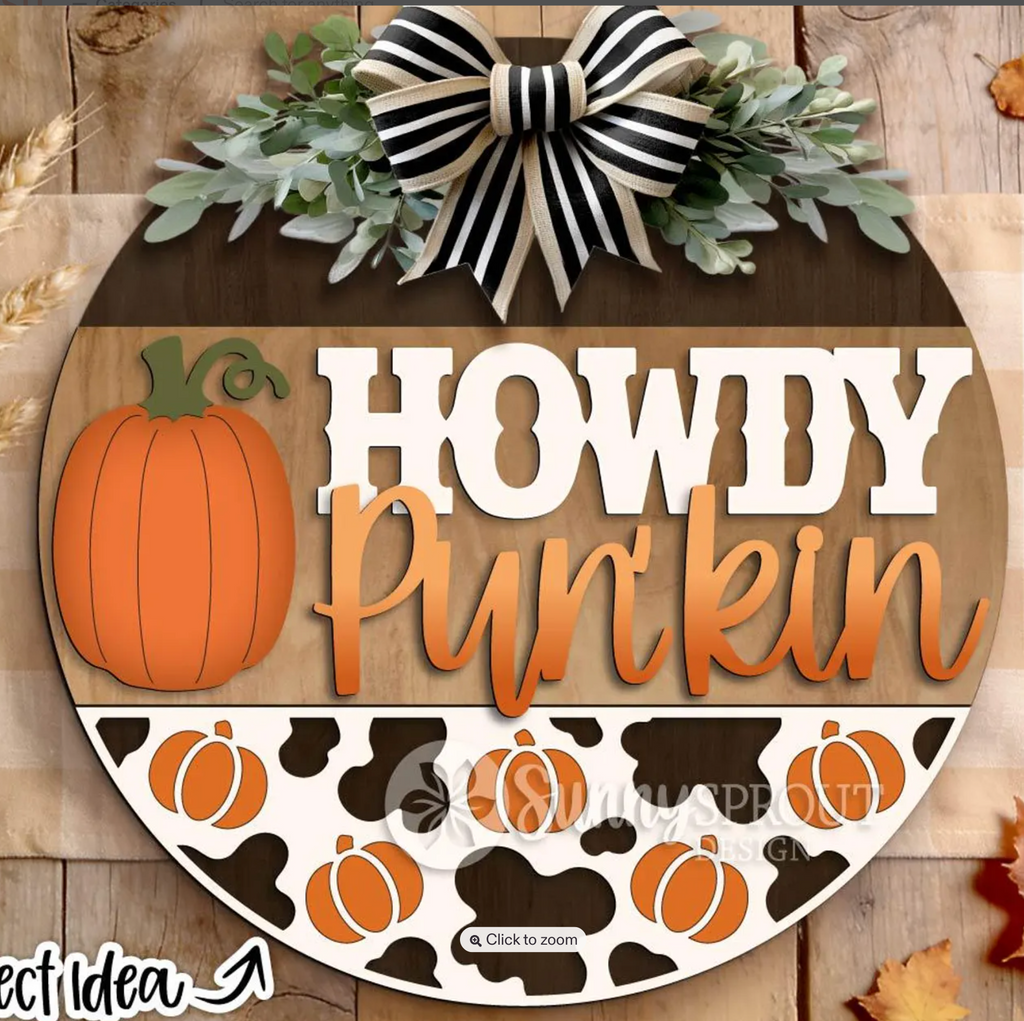 Howdy  Pumpkin Wood DIY Fall Door Hanger Blank: 12 or 18"