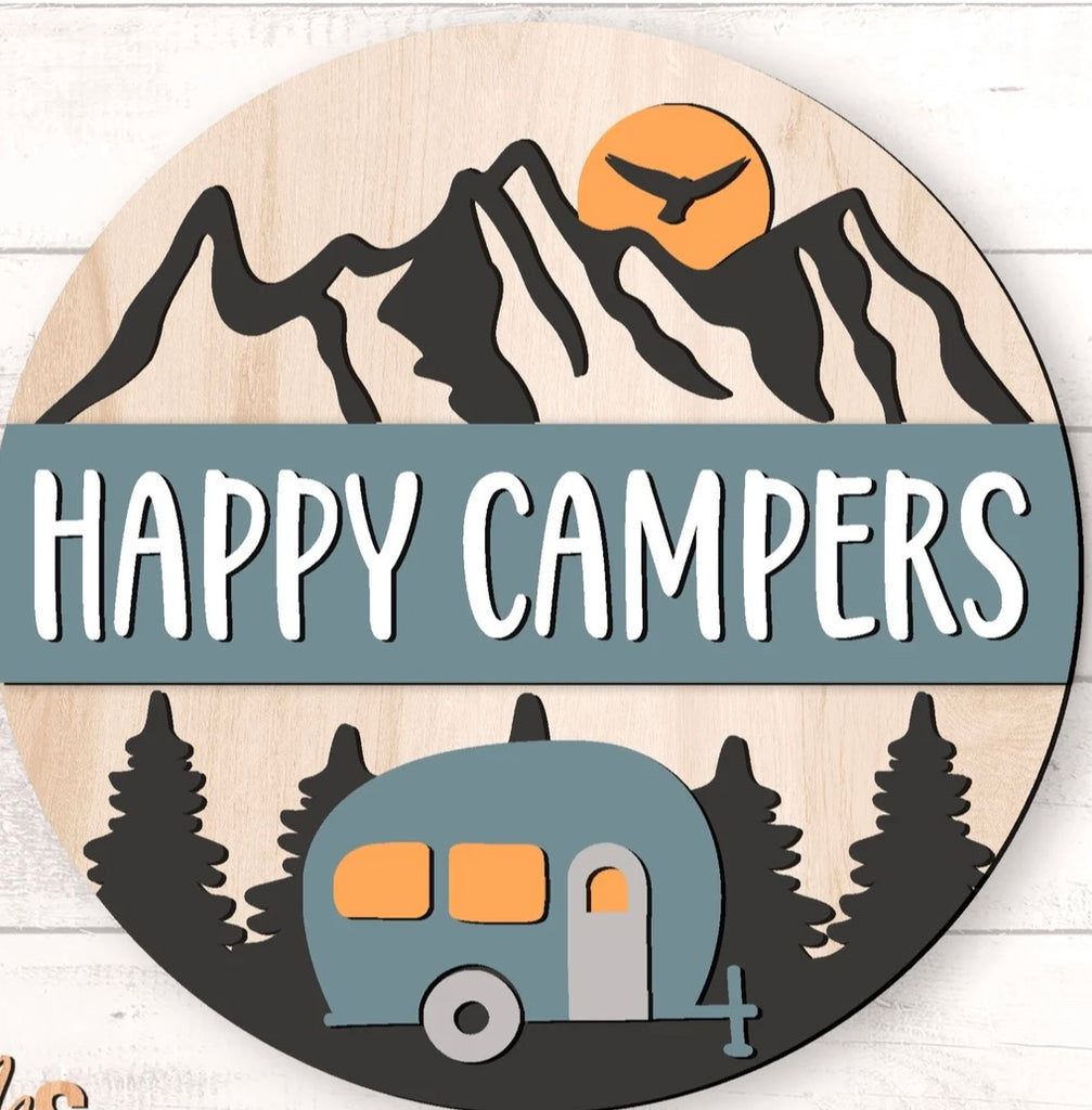 Wood 18" Happy Camper and Mountain Hanger