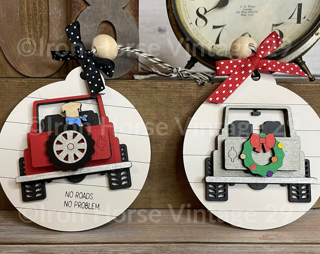 Wood Blank Ornament Set: set of 2 jeep