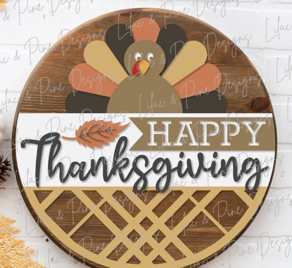 Happy Thanksgiving Turkey Wood DIY Door Hanger Blank: 12 or 18"