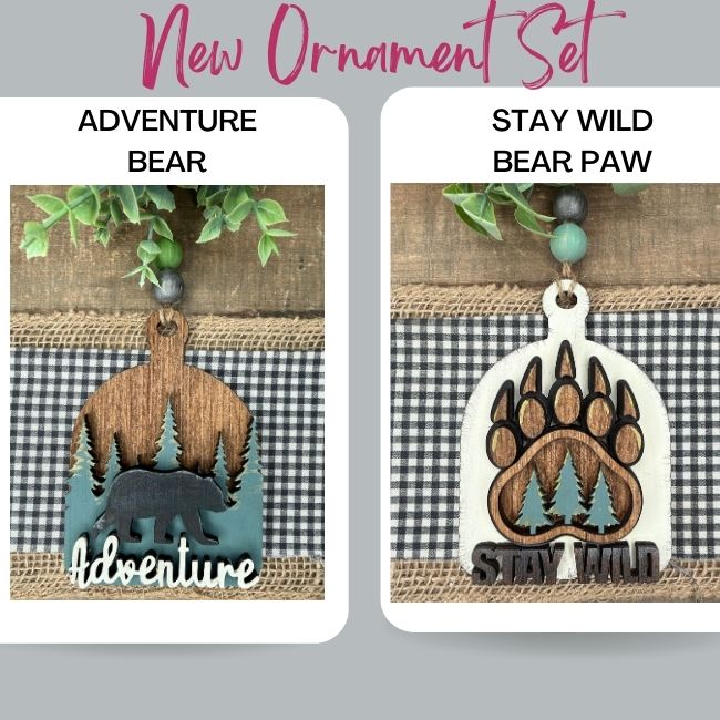 Bear Adventure and Stay Wild  Breadboard Anytime Ornament Duo
