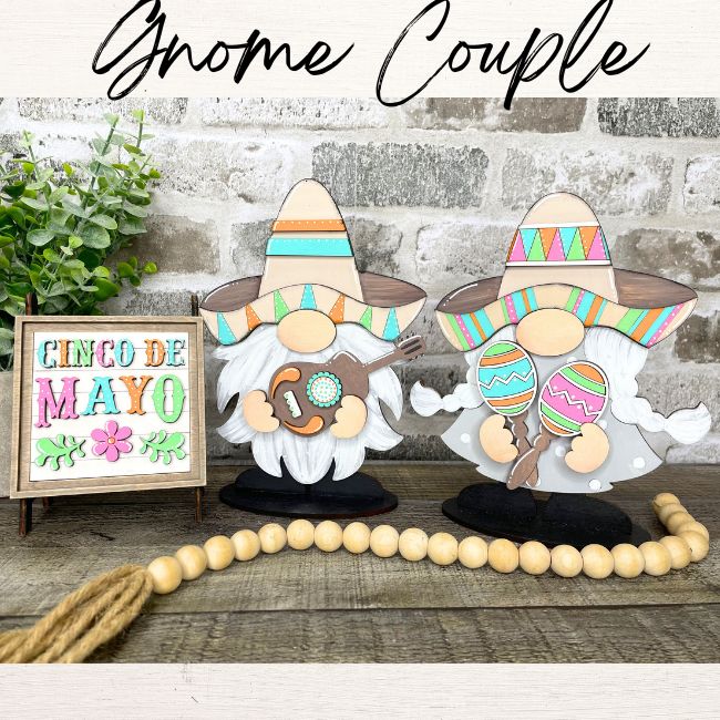 3 D Cinco de Mayo Gnomie Couple Wood DIY Craft  with Sign