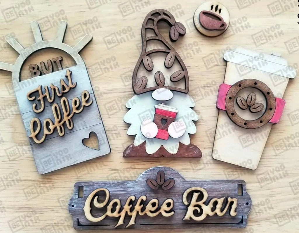 Coffee Bar Gnome DIY Wood Insert Kit: Shelf Sitter Insert Only for Wagon or Bench