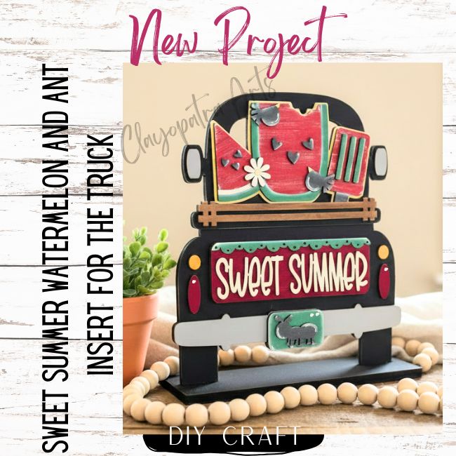 3D DIY Watermelon and Ant themed Wood Truck  Insert: Insert Only for Double Sided Vintage Truck