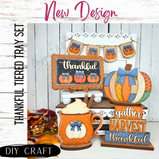 Thankful DIY Wood Tiered Tray Kit Shelf Sitter Set | Tiered Tray Only