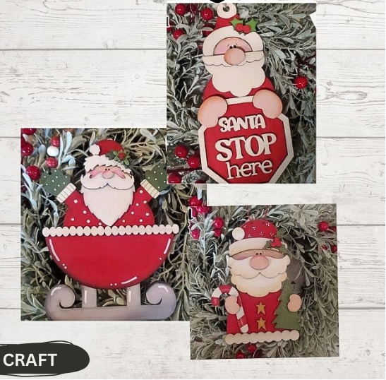 DIY Wood Blank Santa Winter Ornament Collection 3 piece Set: