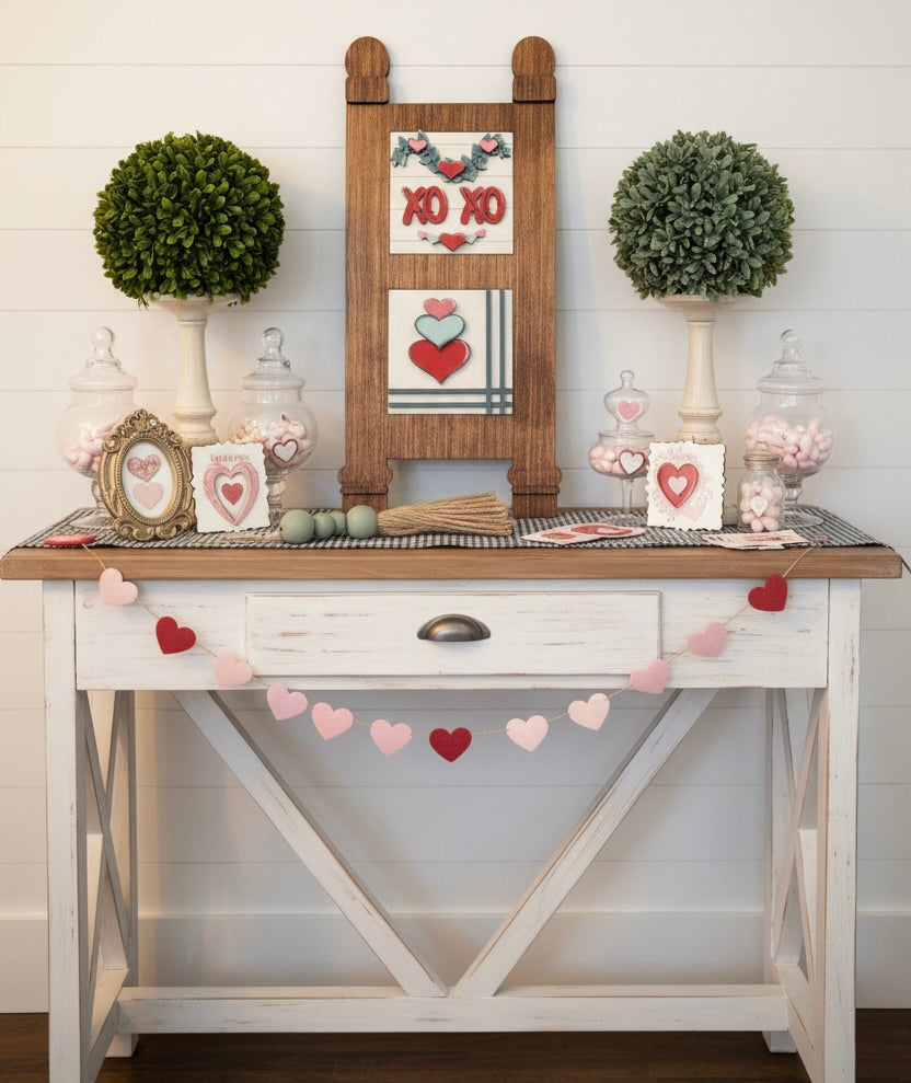 Decorative Ladder Leaner and Valentine Tiles Counter Top Interchangeable Decor DIY: Inserts Only