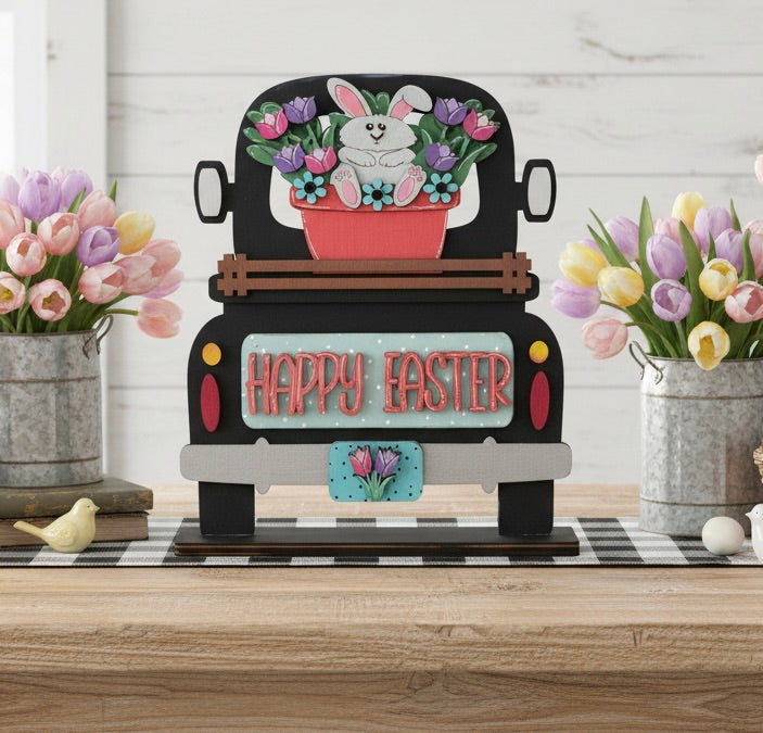 3D DIY Easter Bunny in a Pot  Wood Truck  Insert: Insert Only for Double Sided Vintage Truck