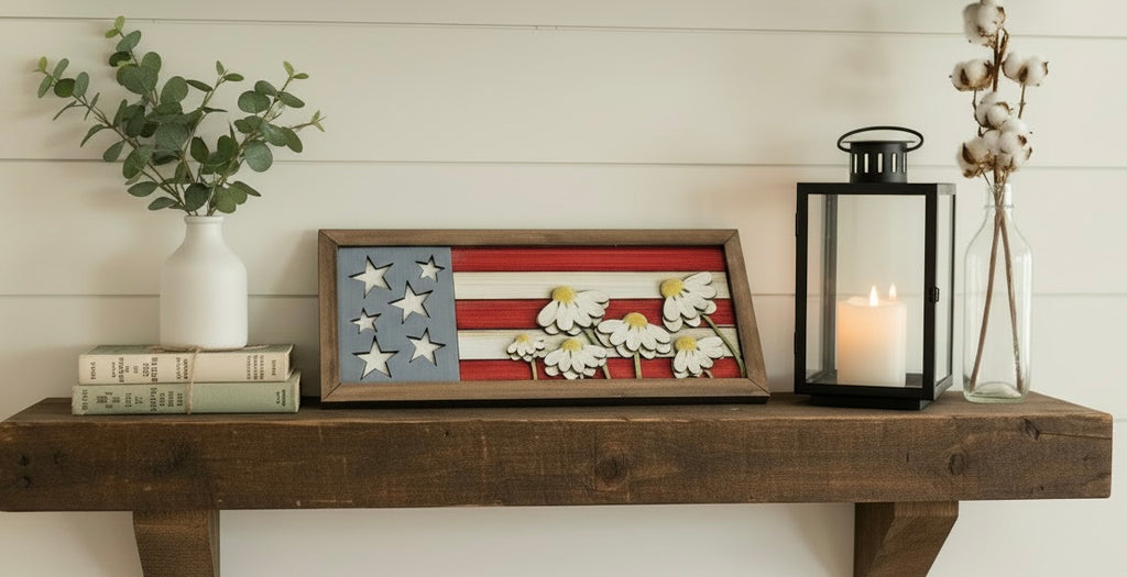 Flag and Daisies Chunky Shelf Sitter Sign  Craft Kit