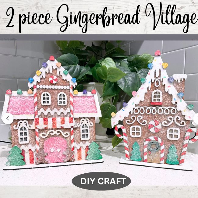 3D 2 piece Gingerbread House DIY Wood Shelf Sitters: