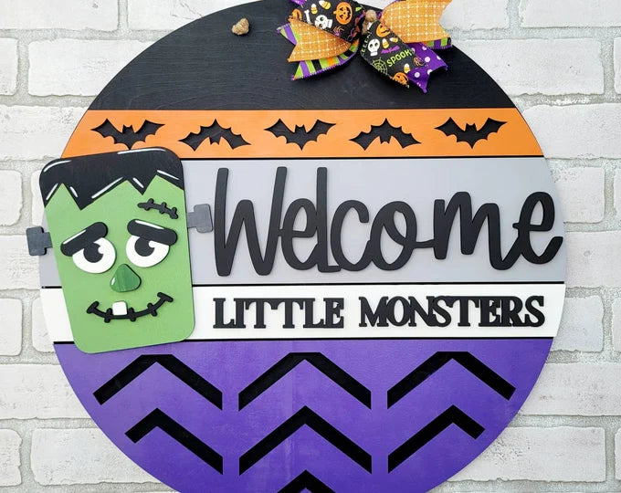 diy halloween monsters Welcome Little Monsters Halloween Wood DIY Door Hanger Blank: 12 or 18" 12"