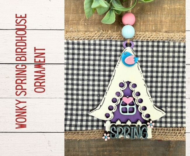 Wonky Spring Birdhouse Wood Spring Ornament  DIY Craft