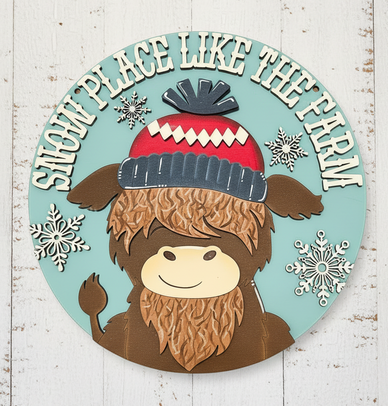 Wood Highland Cow Snow place Like Home DIY Door Hanger Blank