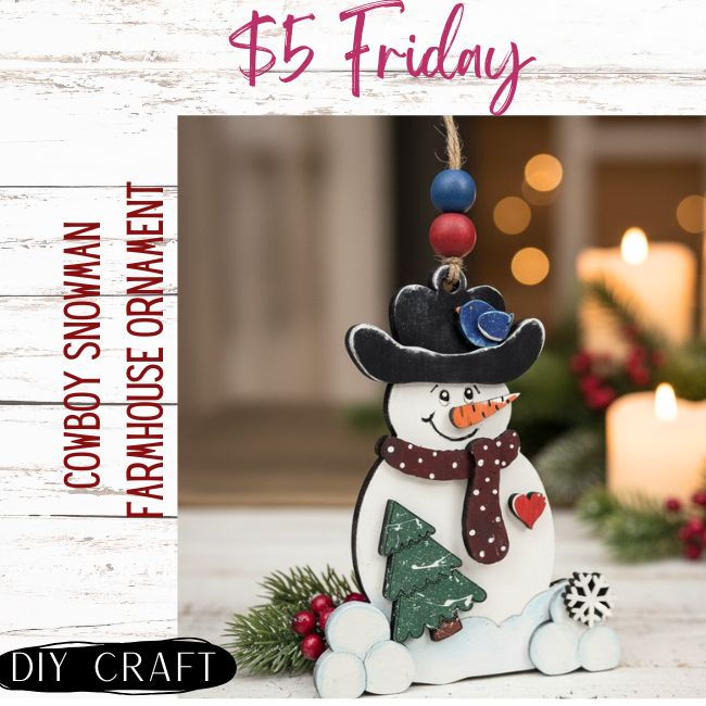Cowboy Snowman and Tree Farmhouse Winter Ornament DIY Craft