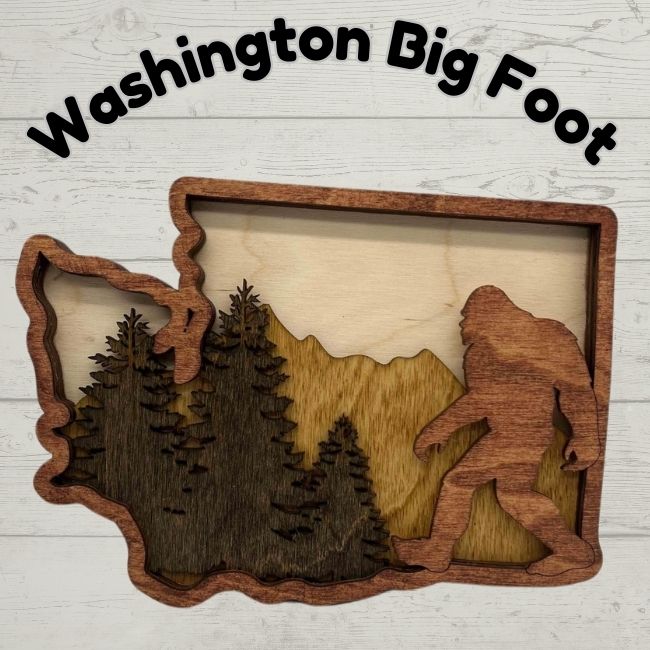 Wood Multi Layer State Shaped Big Foot: Choose Washington, Idaho, oregon, california,  Arizona, and more