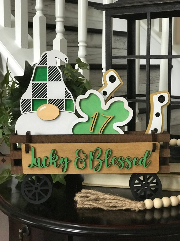 Lucky and Blessed St Pats Shelf Sitter Insert for Wagon or Bench   ***Insert Only***
