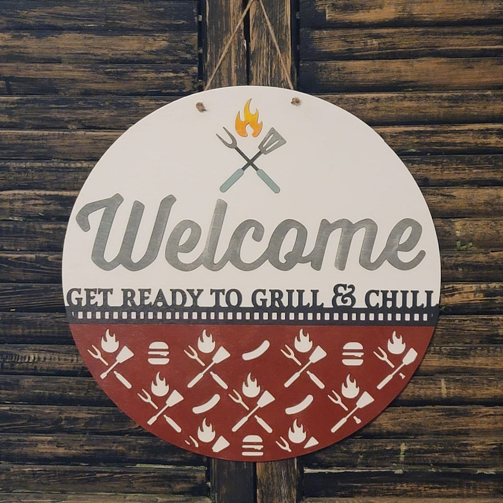 Welcome Grill and Chill DIY Wood Door Hanger Blank: 12" or 18"