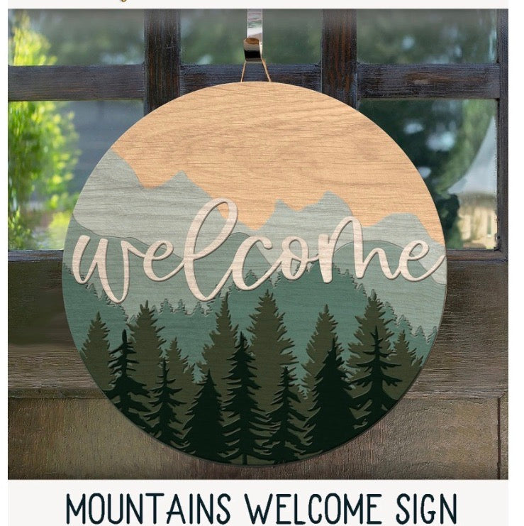 Welcome Mountain Round Diy Wood Hanger Blank