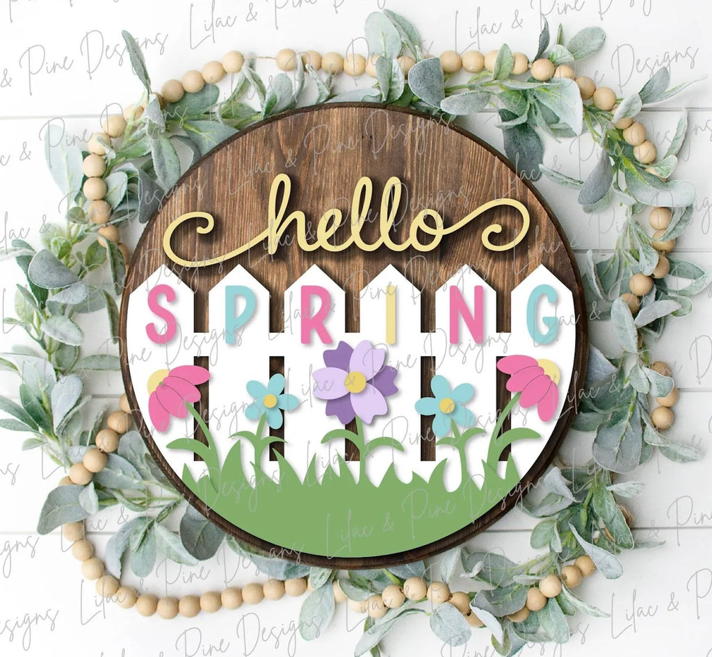 Hello Spring Wood Fence Door Hanger Blank: 12" or 18"