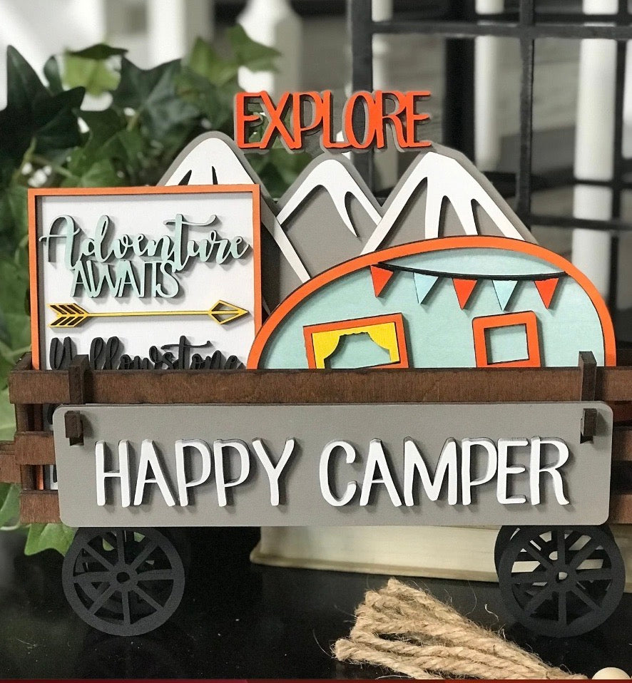 Happy Camper  Shelf Sitter Insert for Wagon or Bench  ***Insert Only***