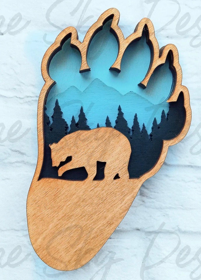 Wood Bear Paw Print: Multi Layered