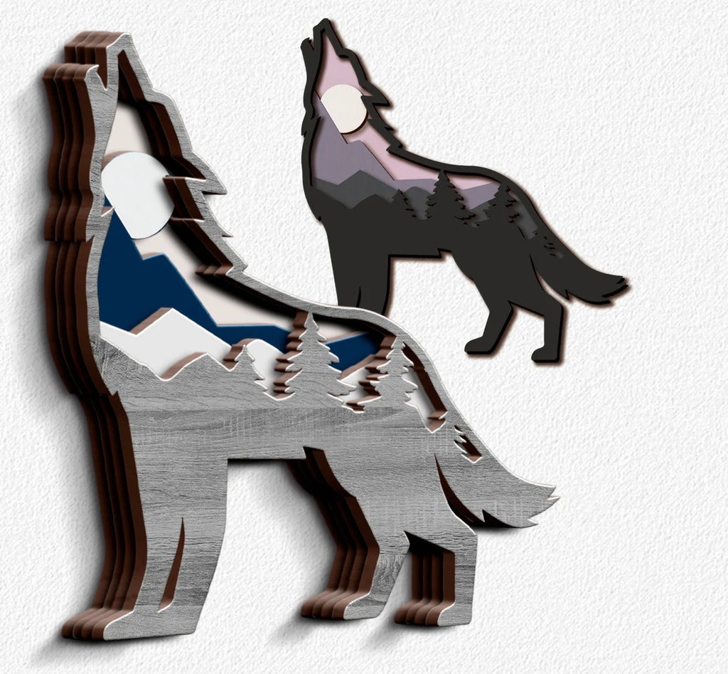Wood Multi Layer Howling Wolf