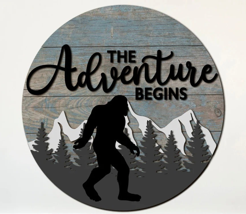 Bigfoot Adventure Begins Wood: DIY Door Hanger  16"