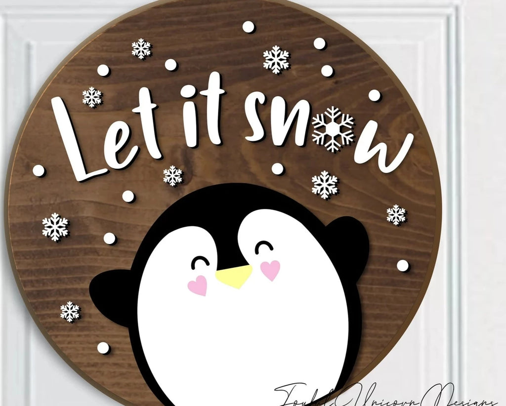 Let it Snow Penguin DIY Wood Door Hanger Blank: 12" or 18"